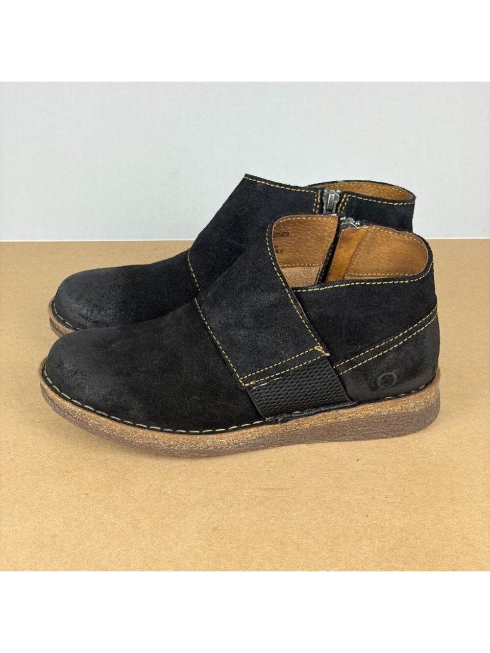 Born Tora Leather Bootie Ankle Boots Womens 7.5 Black Suede Side Zip Casual